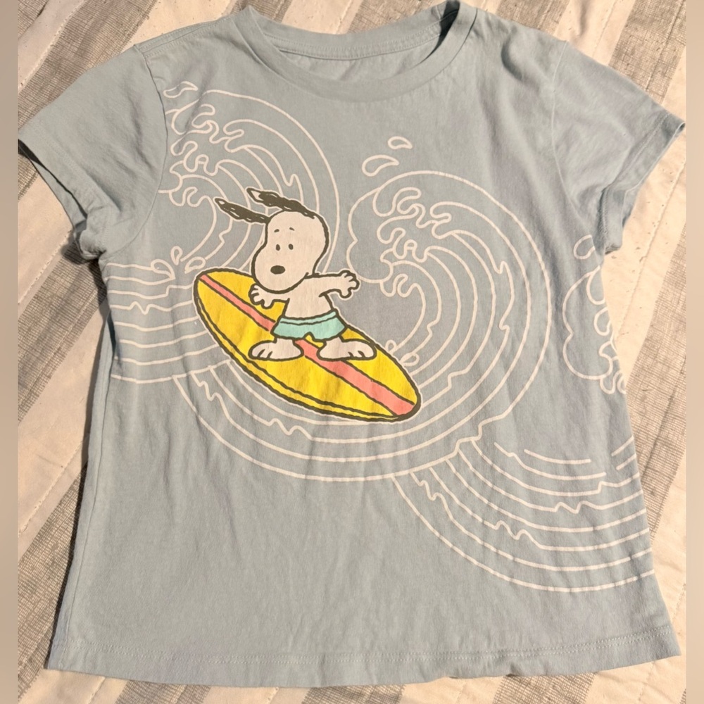 Peanuts Light Blue Surfing Snoopy T-Shirt